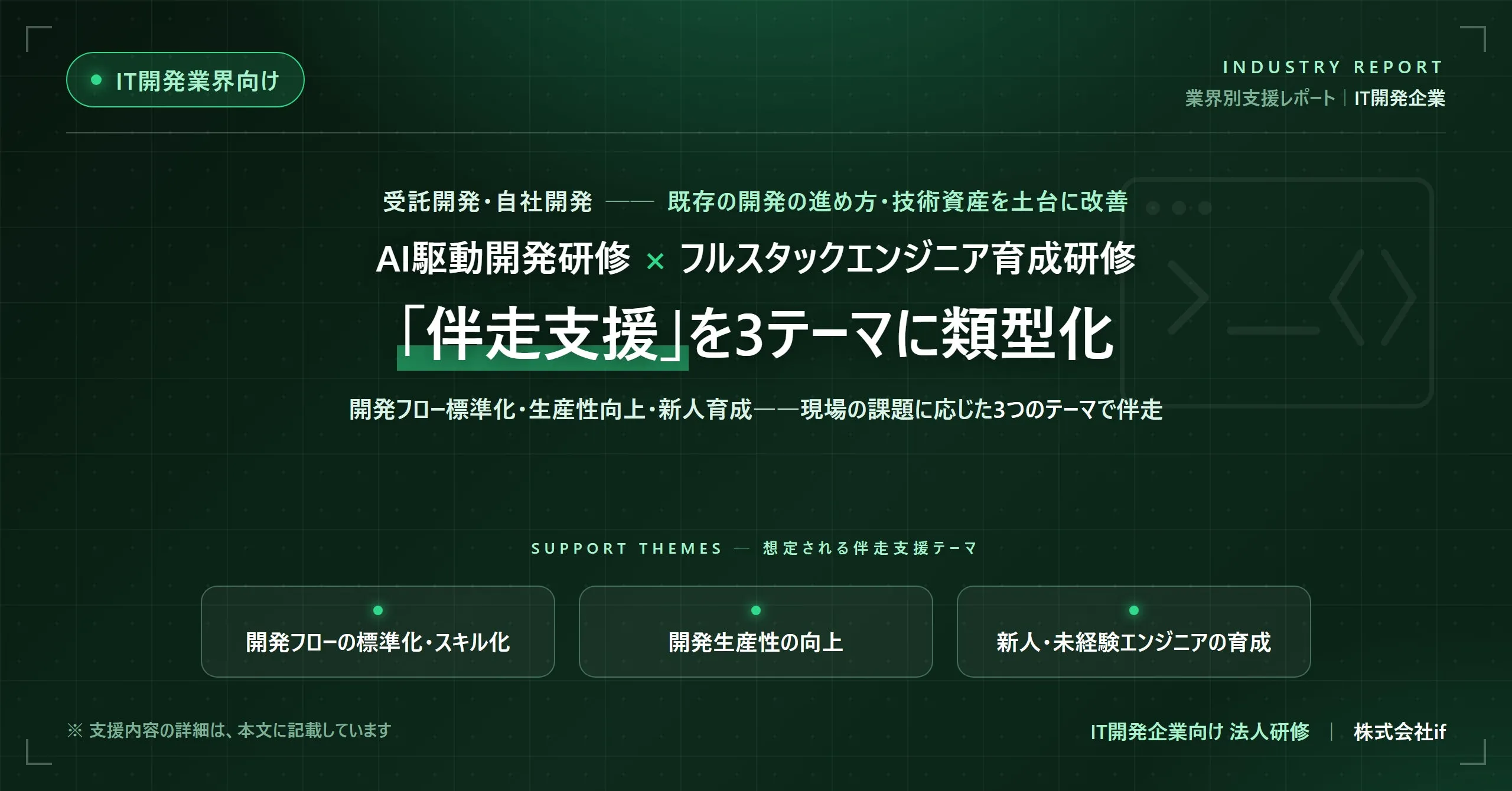 株式会社if、IT開発企業向けにAI駆動開発研修とフルスタックエンジニア育成研修を組み合わせた伴走支援を類型化──開発フロー標準化・生産性向上・新人育成の3テーマに対応