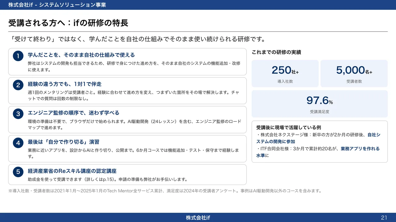 資料イメージ：受講される方へ：ifの研修の特長