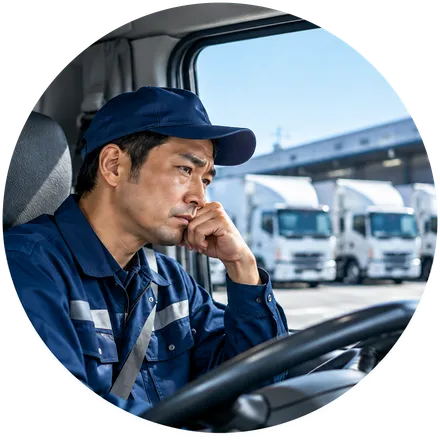 運転席で考え込むドライバー