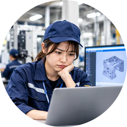 ノートパソコンの前で悩む技術者