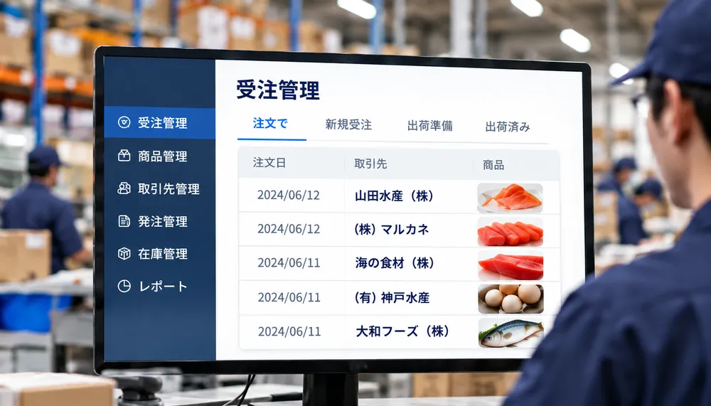 1か所にまとまった受注管理画面のイメージ（架空データ）